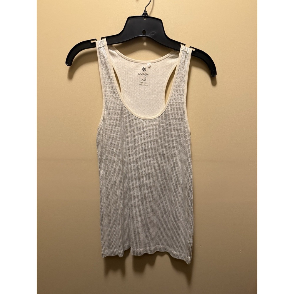 Cotton Tank Top Pale Silver White Sequin Style Polka Dots Y2K Size XL